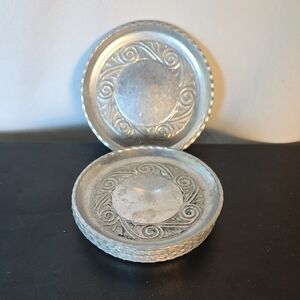 Vintage Kraftware Silver Tone Decorative Coasters Set of 5